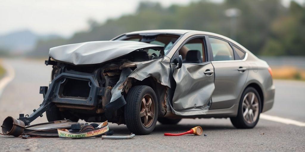 Damaged car after a severe accident.