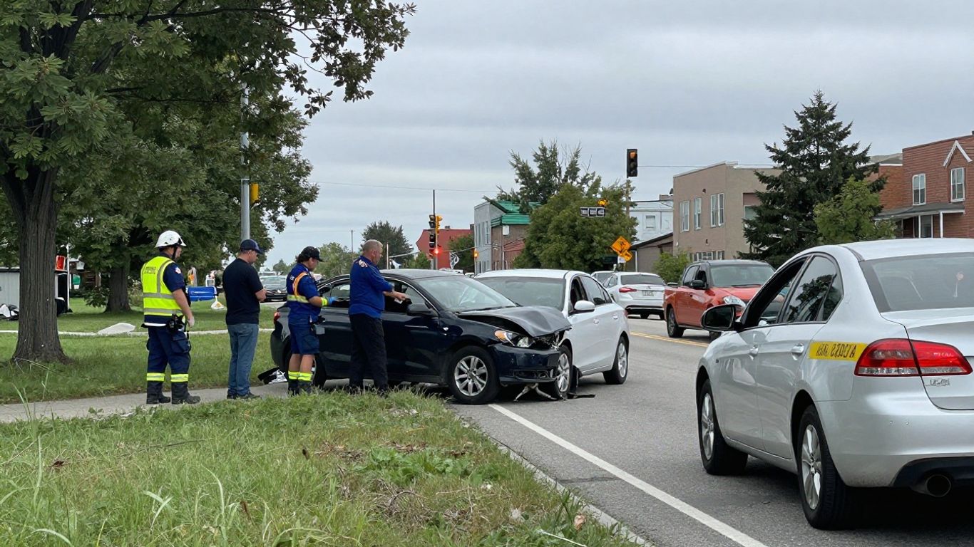 First responders assess a car accident scene in Ontario before a compensation claim begins